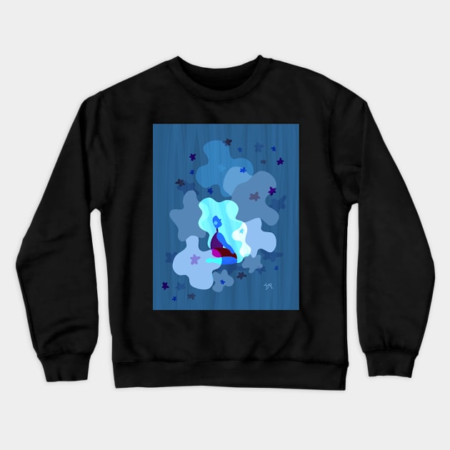 Female figure in virasana yoga pose looking upwards - blue Crewneck Sweatshirt by Ipoole